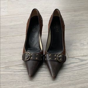 Brown coach kitten heels
